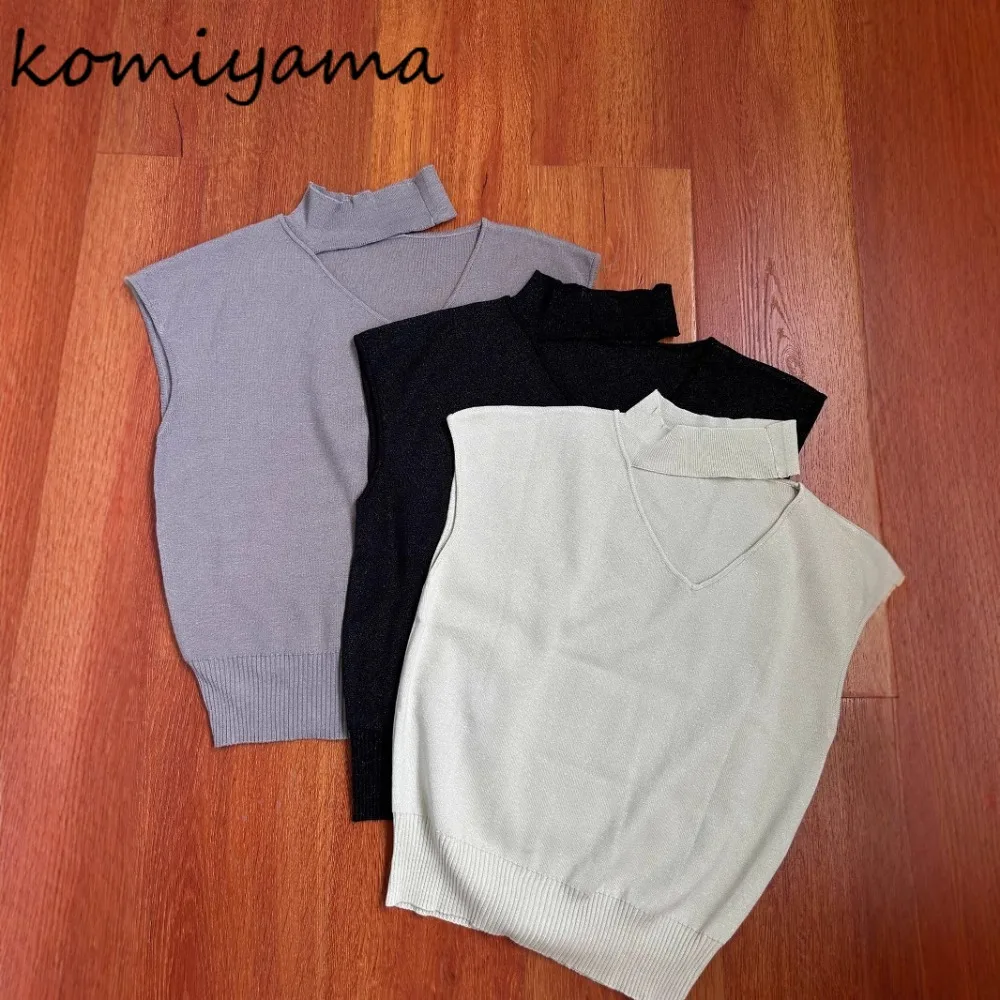 

Halter Irregular Woman Clothing Japan Simple Knit Ropa De Mujer Summer Sleeveless Roupas New Clothes Elegant Sweater Top