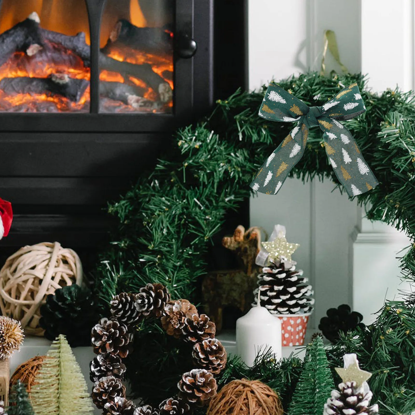 

1pcs 1 Roll Christmas Tree Red Green Festive Decor For Xmas Party Wrapping Diy Craft Wreath Box Decoration Cartoon Ribbon Xmas