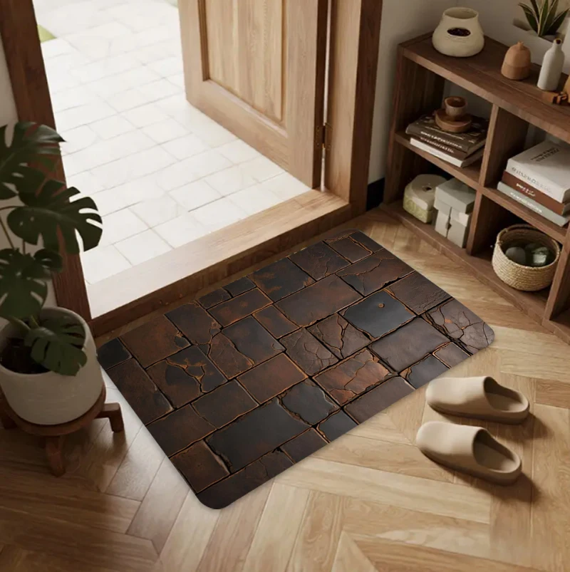 Distressed Brown Stone Floor Doormat Rustic Non Slip Soft Indoor Carpet Mat Home Decoration for Entryway Living Room Area Rug