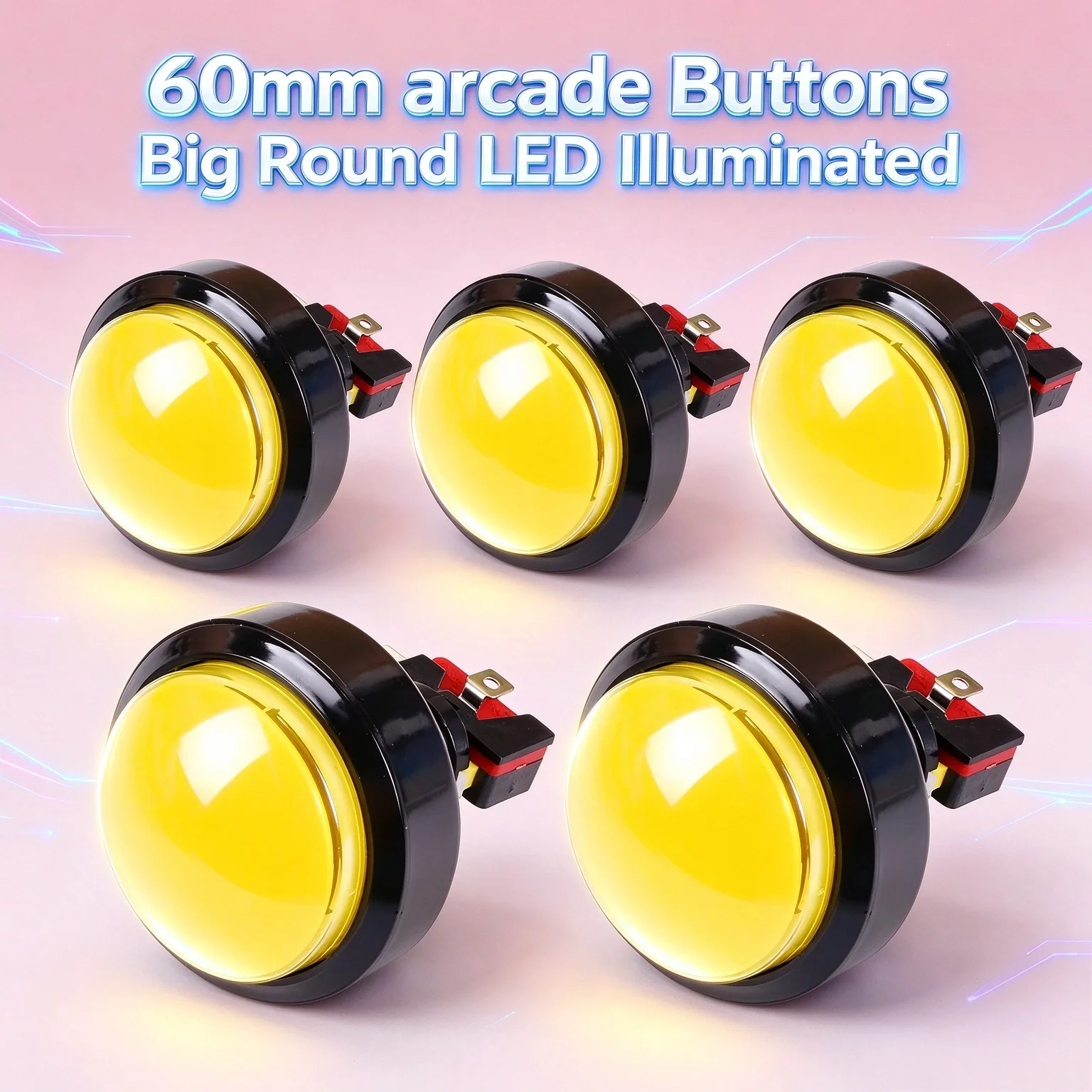 60mm Dome Shaped Arcade Game Machine Parts Momentary 12V LED Illuminated Arcade Switch Push Button