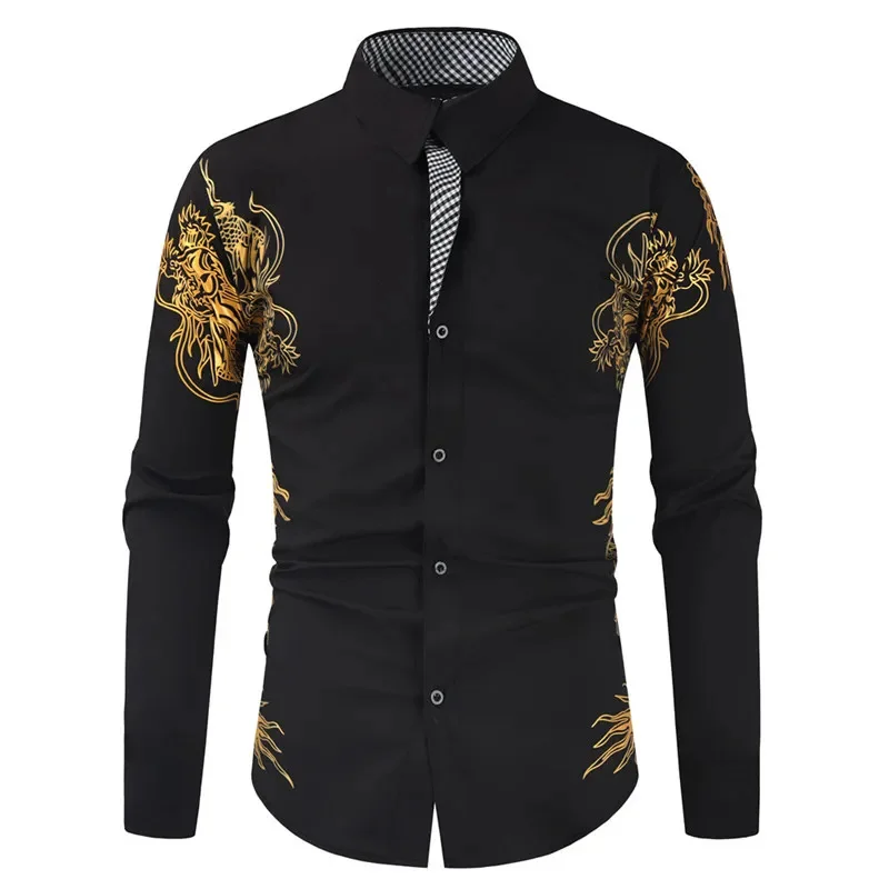 

2025 men's long sleeved shirt printed shirt fashionable new style casual high-quality elegant men's top clothing