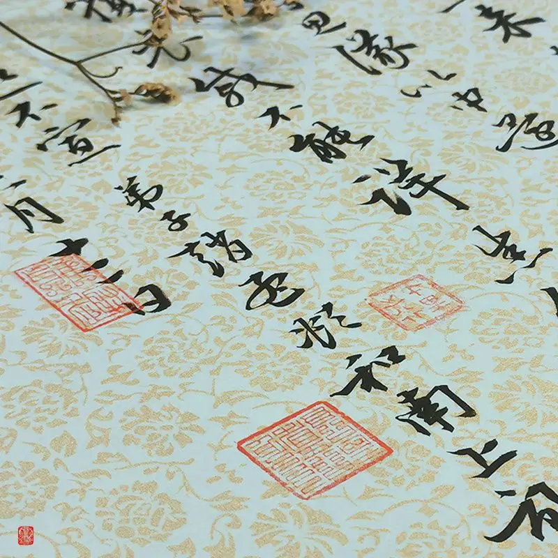 Silk Xuan Paper Rolling Ripe Rice Paper with Chrysanthemum Pattern Chinese Calligraphy Meticulous Painting Gilt Ripe Xuan Paper