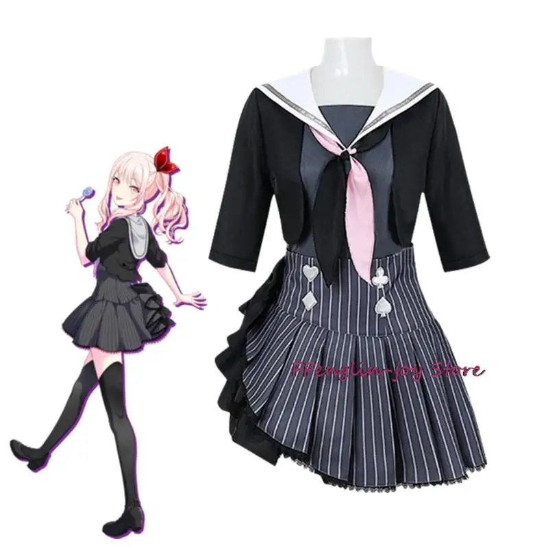 Projeto do Jogo Sekai Feat Stage Colorido Akiyama Mizuki Cosplay Traje para Mulheres, Amia Wig, PJSK, Uniforme Escolar JK, Vestido de Marinheiro