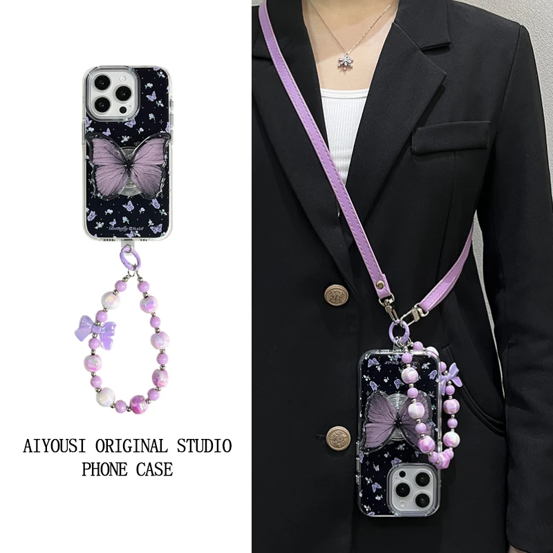 

Эстетический полноэкранный кронштейн с разбитыми цветами и бабочкой для iPhone 15, чехол для телефона Apple 16 pro max 13 pro, новинка 15 pro max 14 pro