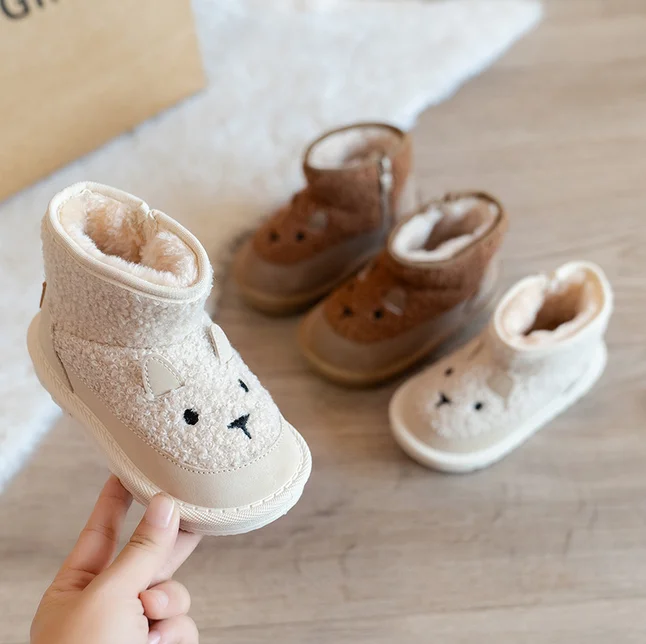 Faux Fur Snow Boots For Children 2024 Cute Cartoon Little Girl's Plush Boots Thick Warm Cotton Shoes For Kids Winter Boots