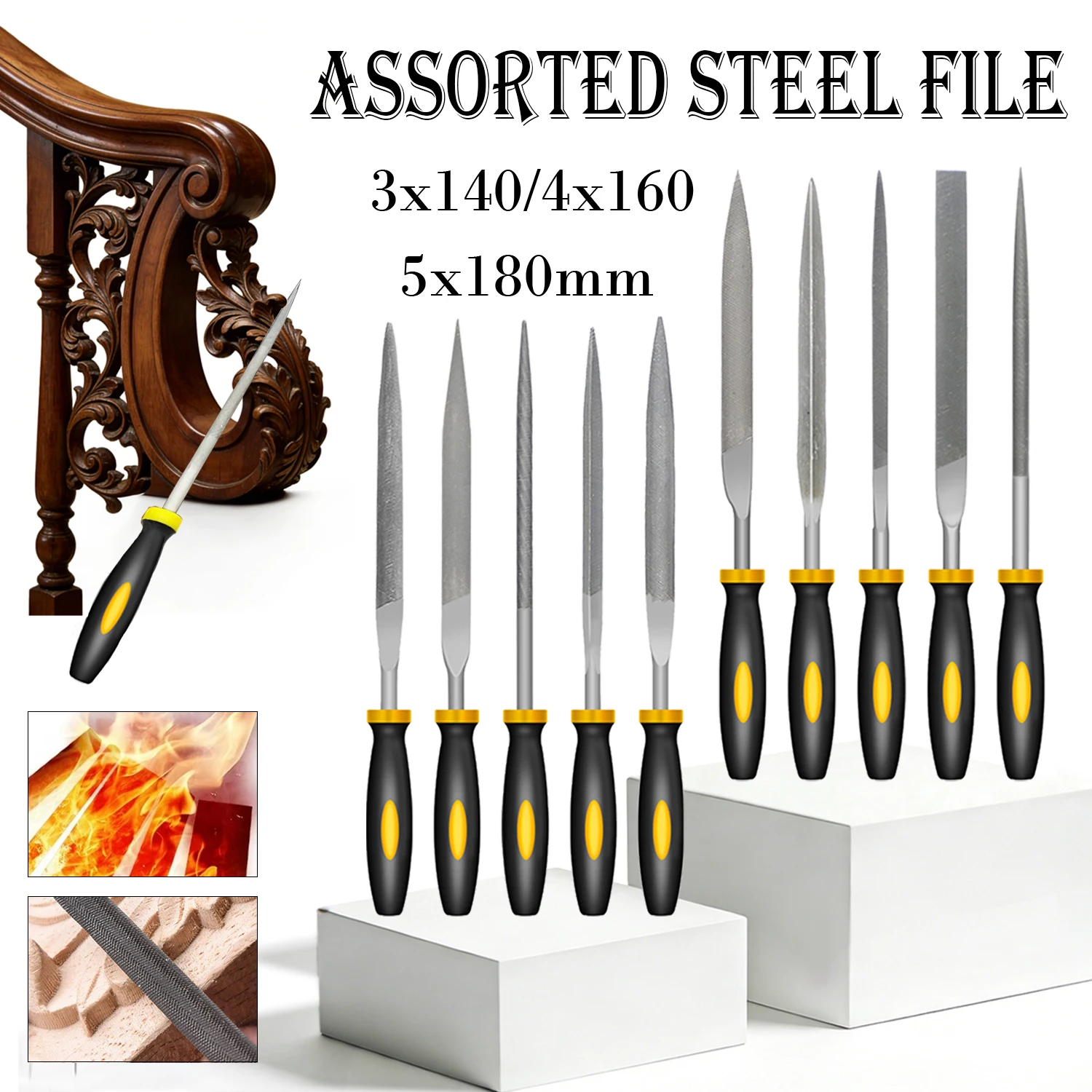 

10pcs Precision File Set , Multi-Size Bearing Steel Needle Files for Detailing Metal, Wood, Plastic, with Ergonomic Handle ﻿