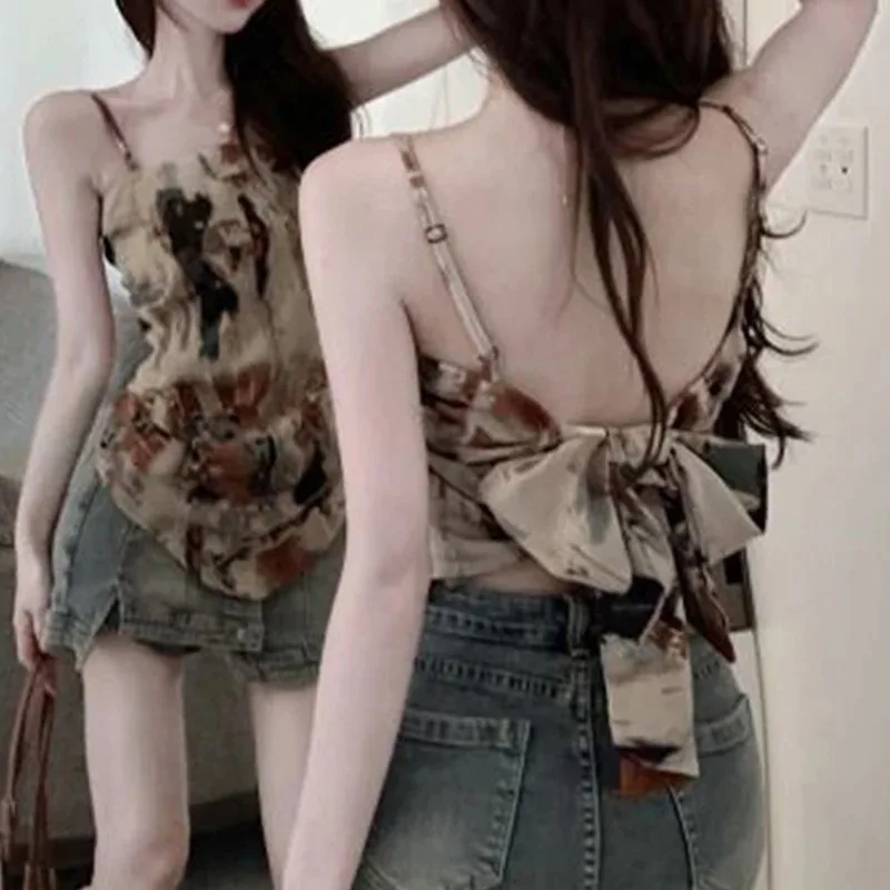 Tie Dye Lace-up Vest, Wearing Spice Girl Suspenders, Elegant Spring/Summer 2024 New Suspenders, Korean Retro Princess Fashion