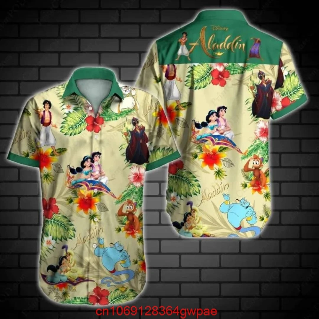 Disney Aladdin and Jasmine Princess Hawaiian Shirt Men\'s Women\'s kids Short Sleeve Shirts Disney Hawaiian Shirts Beach Shirts