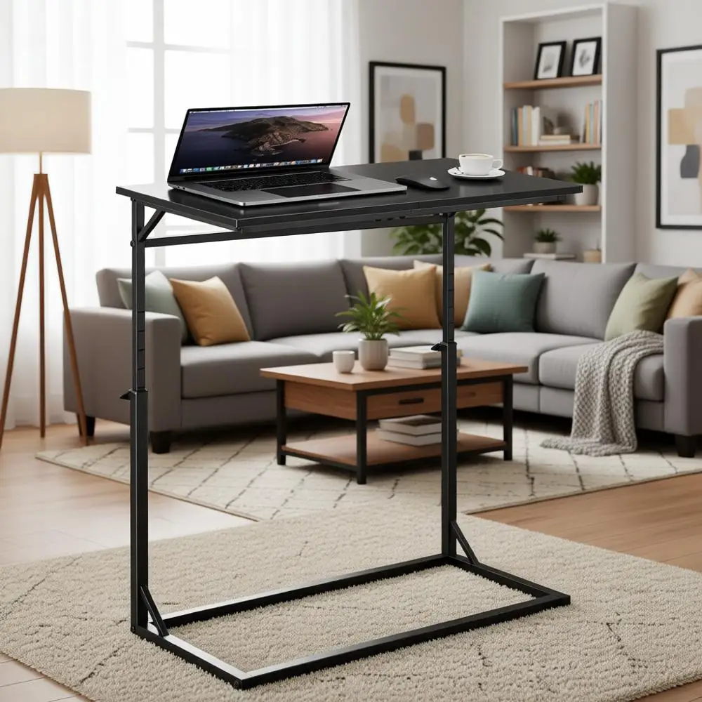 

C-Shaped End Table, Adjustable Height Side Table, Large Surface Slide Under Couch Table, Coffee Table TV Tray for Living Room, B