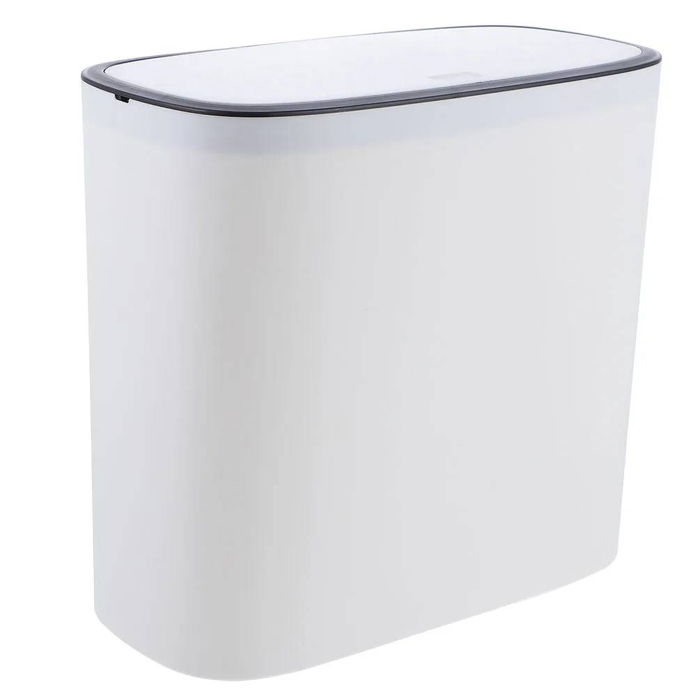

Lidded Trash Can Press Type Waste Basket White Plastic for Home Use Simple Style Sealed Odor Prevention
