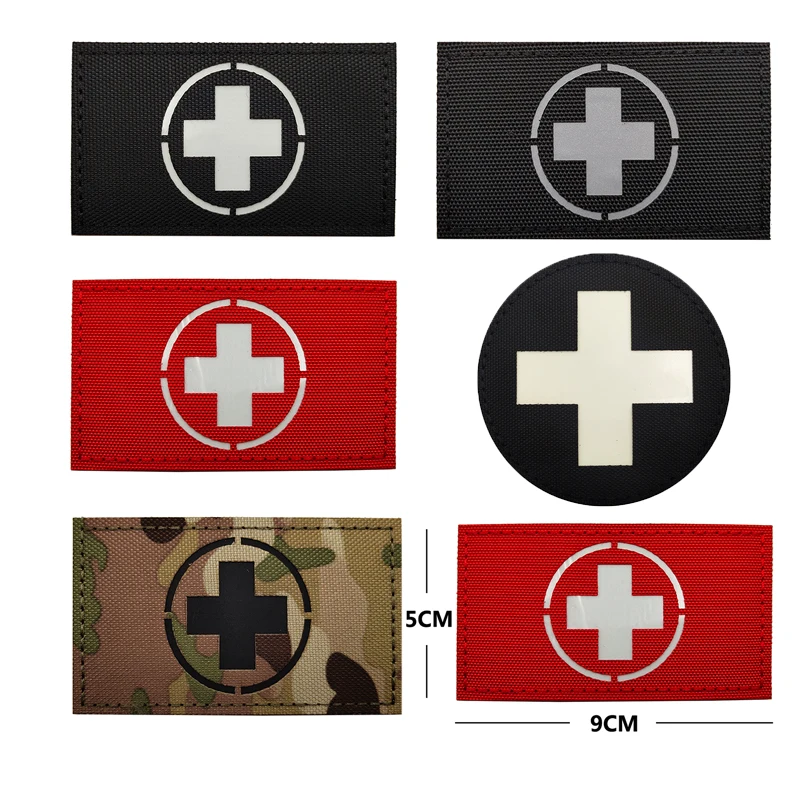 Colore nero Cross Rescue MEDIC Applique abbigliamento luminoso toppe rotonde per borse Doctor Out