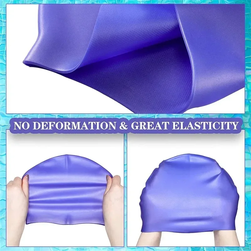 Waterproof Silicone Swim Caps Women Men High Elastic Flexible Protect Ears Hair Swimming Pool Hat for Adults Children Girls Boys image 6