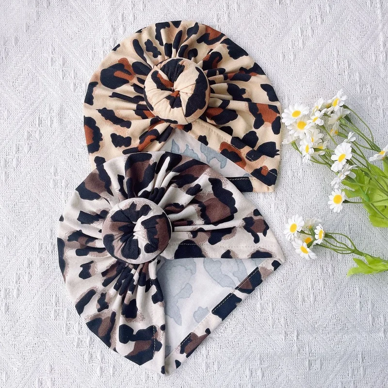 Fashion Newborn Baby Leopard Hat Soft Cotton Turban Infant Boy Girl Printed Donut Knot Beanie Baby Bonnet Caps Kids Accessories