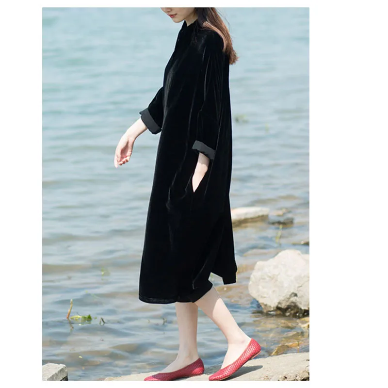 100% Natural Silk Velvet Women's Dress - Luxury Casual Women's Outfit - Loose Large Size - Breathable and Sweat-Wicking