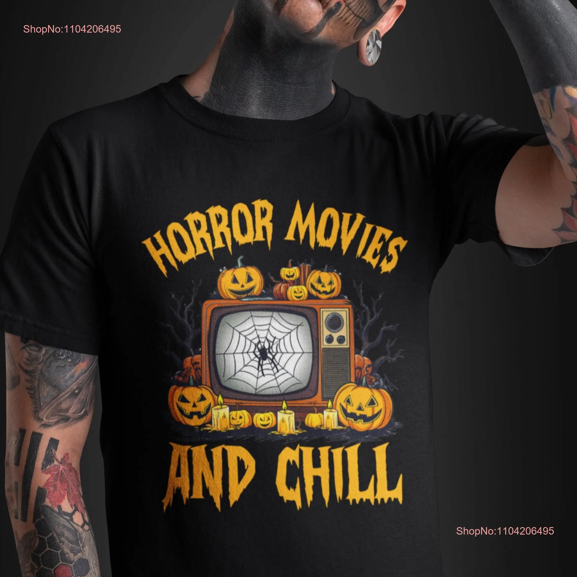 T Shirt Men Horror Movies and Chill Funny Halloween for Movie Fans long or short sleeves