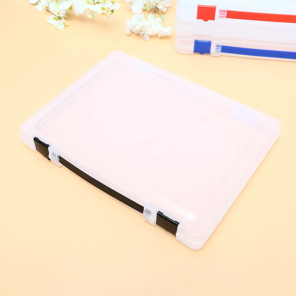 

Professional Document Storage Box Transparent Lid Stackable Lightweight Black Buckle Paper Holder Office Home File Case