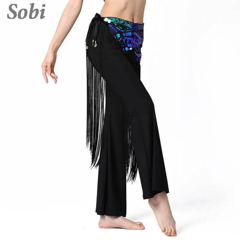 Fringe Belly Dance Wrap Belt for Women Tribal Belly Dance Sequin Tassel Hip Scarf Triangle Waist Chain Skirt Belly Dance Clothes