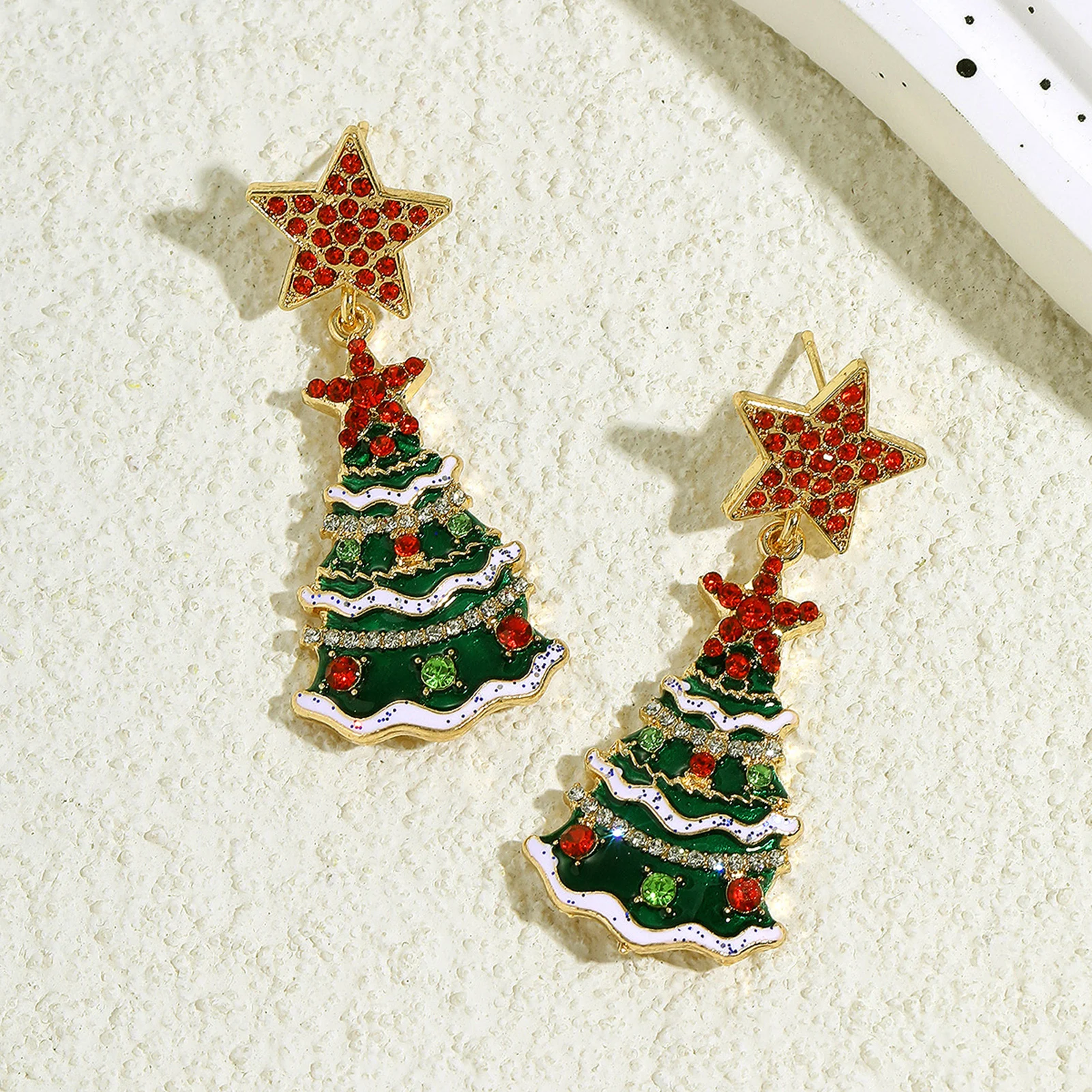 Christmas Tree Star Earrings with Color-preserving Sparkling Alloy Diamond for Friend Family Neighbors Gift