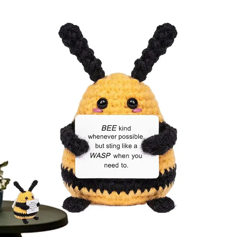 Cute Crochet Bee Soft Knitting Handmade Emotional Support Bee Positive Bee Cute Crochet Bee With Positive Affirmations Cards