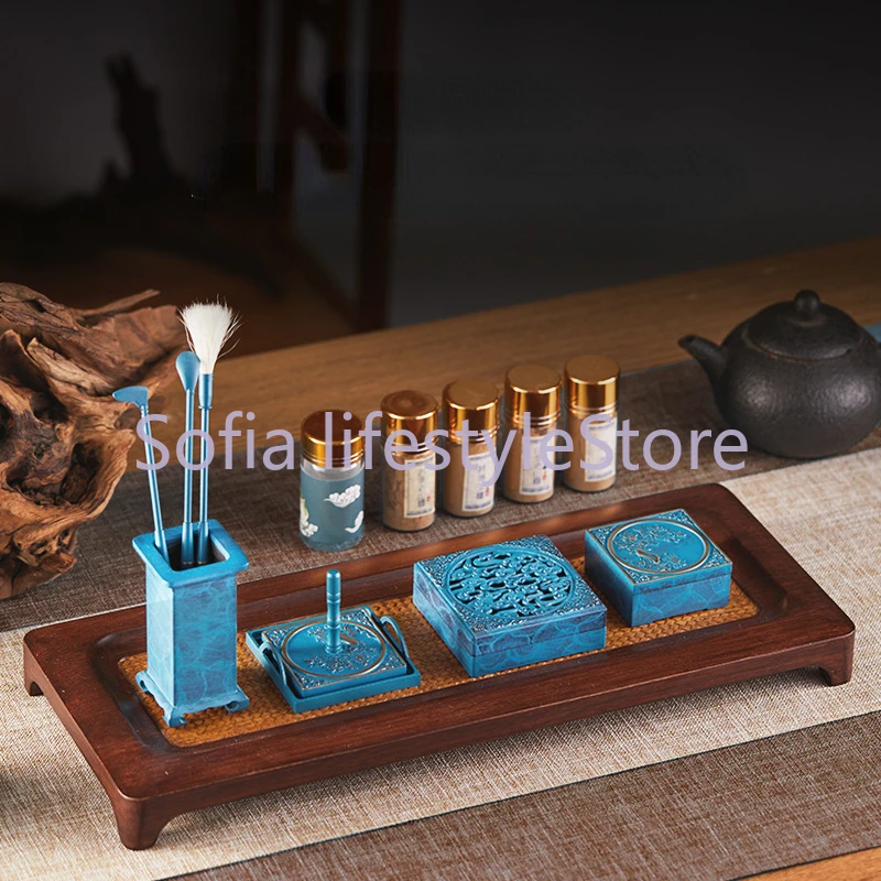 Pure Copper Incense Burner DIY Incense Seal Incense Road Entry Xiangyun Ceramic Set Incense Spoon Extension Tool Gift Box