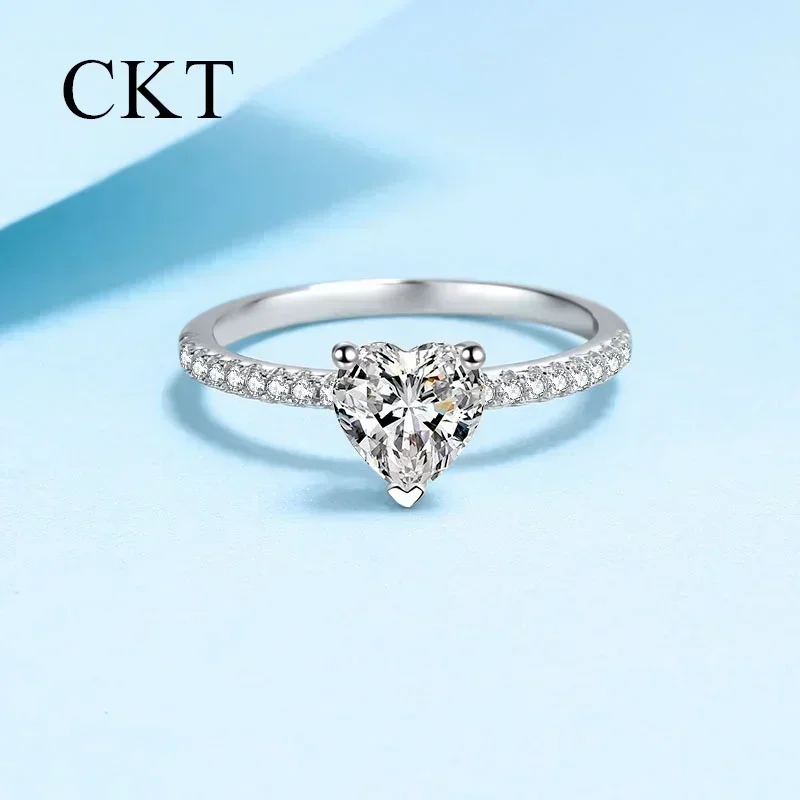 

Кольцо из белого золота 18 карат в форме сердца с муассанитом на 1-2 карата для женщин, любовное предложение, кольцо со сверкающим бриллиантом, роскошные кольца, свадебные украшения