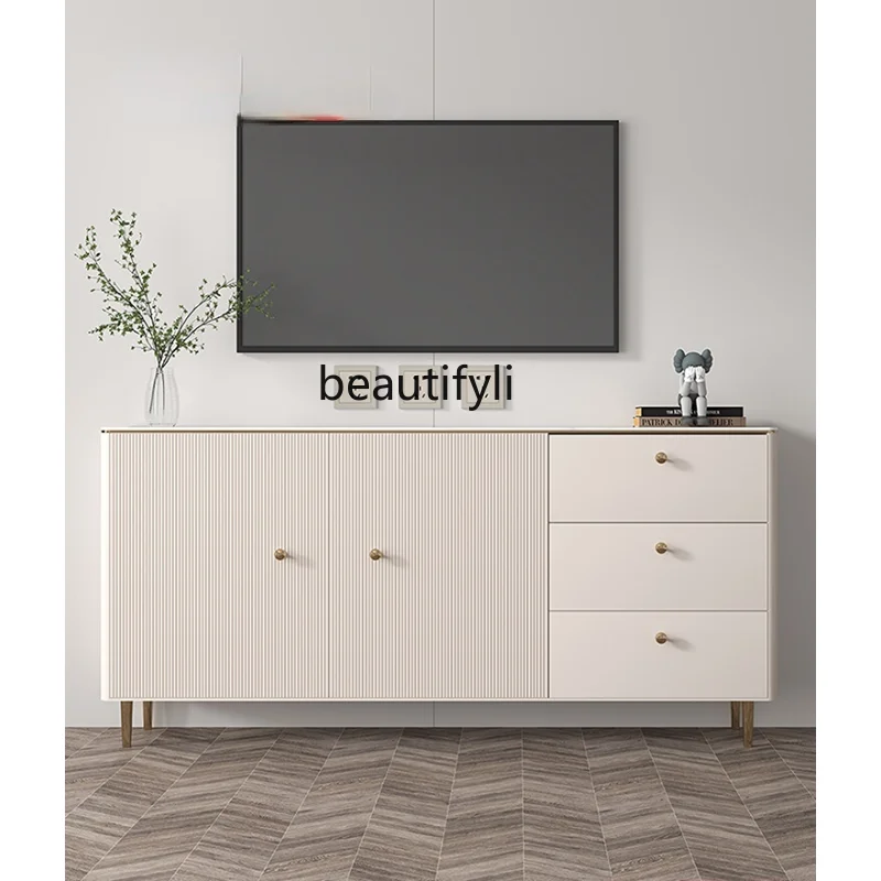 TV Bench for Bedroom Storage Locker Solid Wood Stone Plate Light Luxury and Simplicity Modern Small Apartment TV Stand