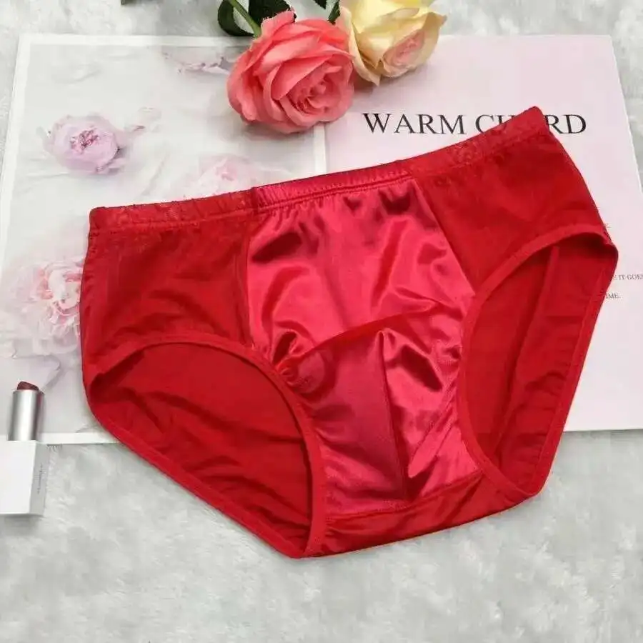 Glossy Ref Ice Silk Satin Lingerie Panties Plus Size Underwear Men Sexy Briefs