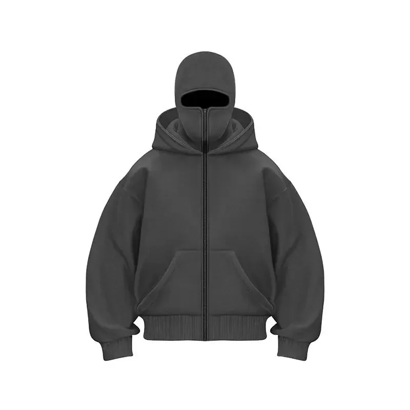 

Мужская зимняя толстовка с капюшоном, мягкая флисовая куртка на молнии с маской с капюшоном, ветровка для взрослых, повседневная верхняя одежда, свободное спортивное пальто, топ