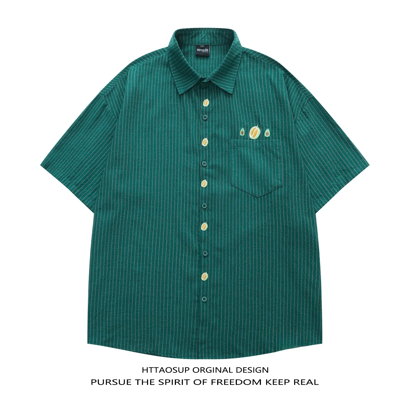 

HTTAOSUP Retro Vertical Stripes Embroidered Short Sleeve Shirt Unisex Casual Style Cotton Polyester Blend Summer Fashion