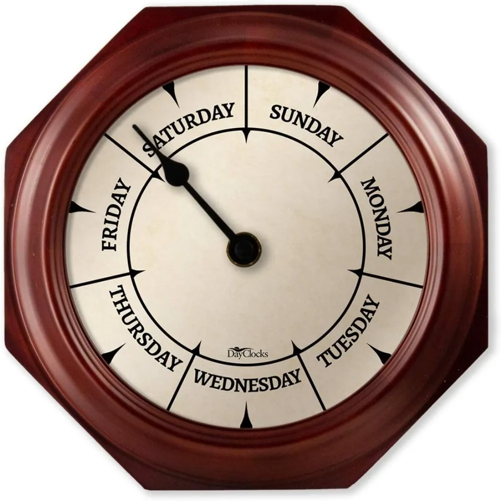

Day of The Week Wall Clock with Solid Wood Frame – Calendar Day Clock – Ideal Retirement Gift for Men & Women