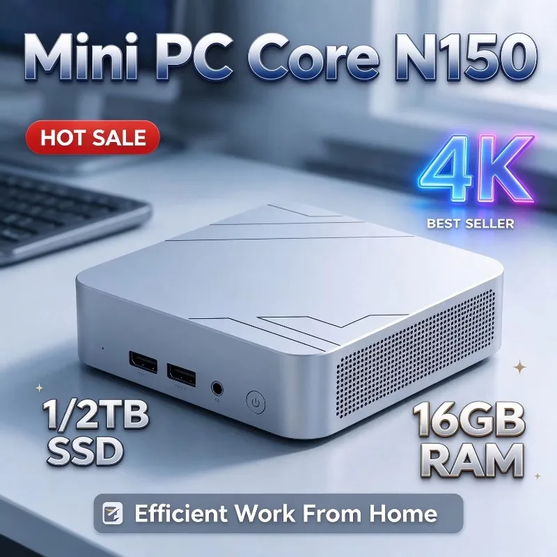 Intel N150 Mini PC 512GB M.2 NVMe SSD 16GB RAM Triple 4K Output WiFi6 BT5.2 Silent Cooling Office Home Desktop Pro Ultra