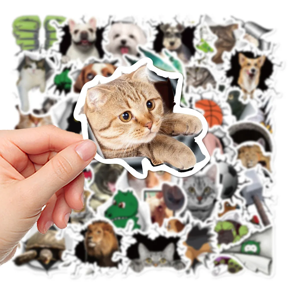 10/30/50pcs Kawaii 3D Animals Stickers Hole View Vivid Cat Decals Decoration Phone Wall Skateboard Laptop Waterproof Sticker Toy