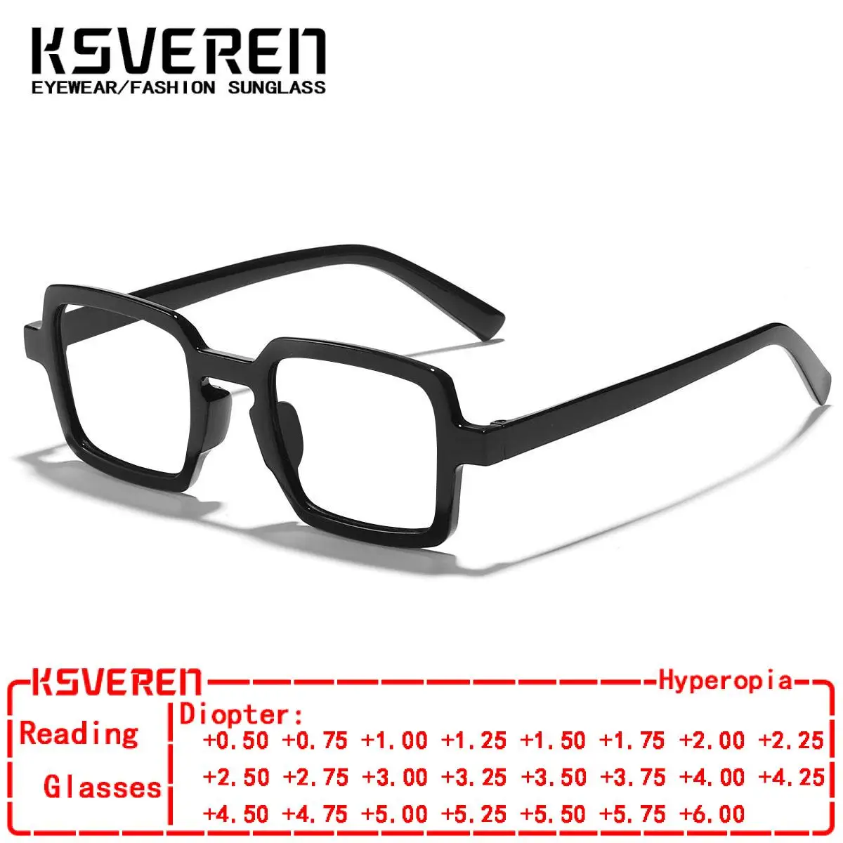 

KSVEREN Square Frame Anti-Blue Light Reading Glasses Women Vintage Prescription Presbyopia Glasses Computer Transparent Eyewear
