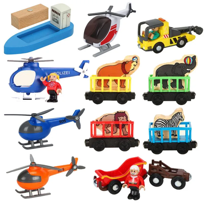 Wooden Magnetic Trolley Wood Track Accessories Car Train Track Scene Airplane Truck Wooden Tracks Educational Toys Children Gift