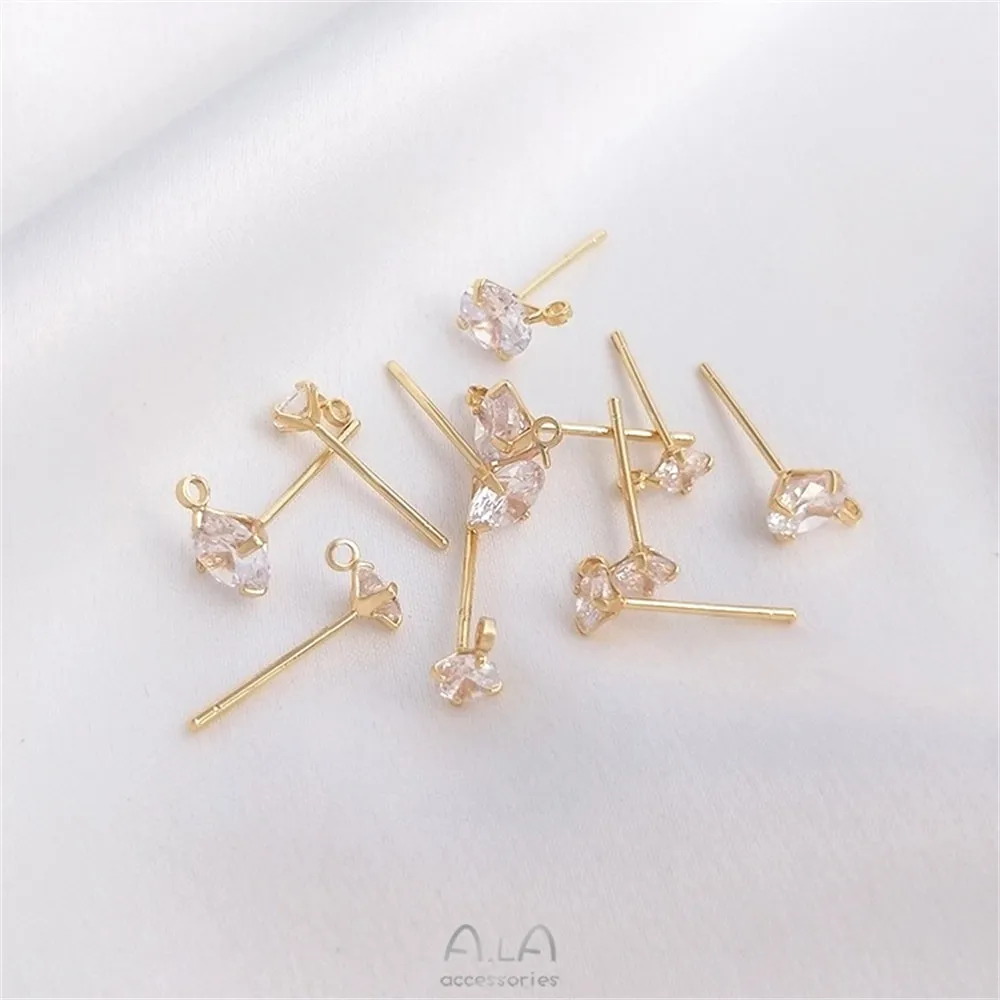 S925 Silver Needle Zircon Earrings with Rings 14K Gold-plated Handmade Diy Flash Zirconium Earrings Jewelry Handmade Materials