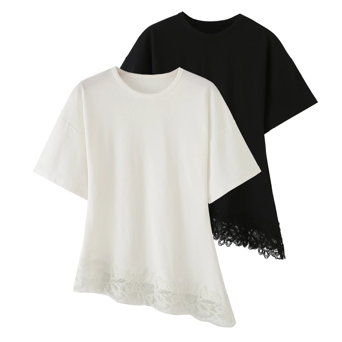 KONDALA Streetwear Casual Chic Vrouwen Top Kant Asymmetrische Korte Mouw O-hals Top Mode 2026 Zomer Lente Vakantie ElegantTop - afbeelding 2