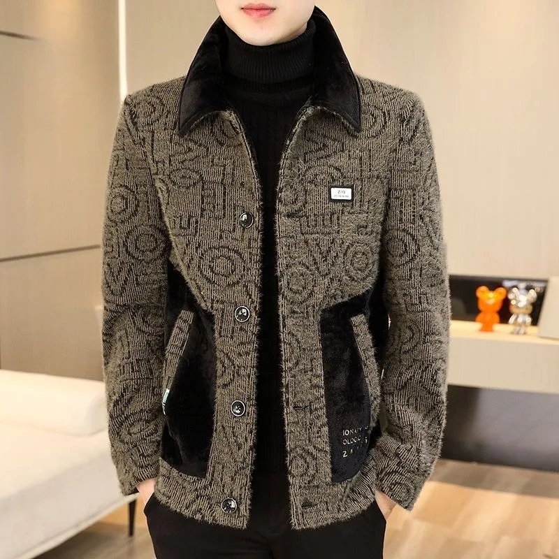 

Business Casual Men Embroidered Woolen Coat Winter New Male High-End Sable Fur Slim Jacket Large Size Fashion Patchwork Outwear