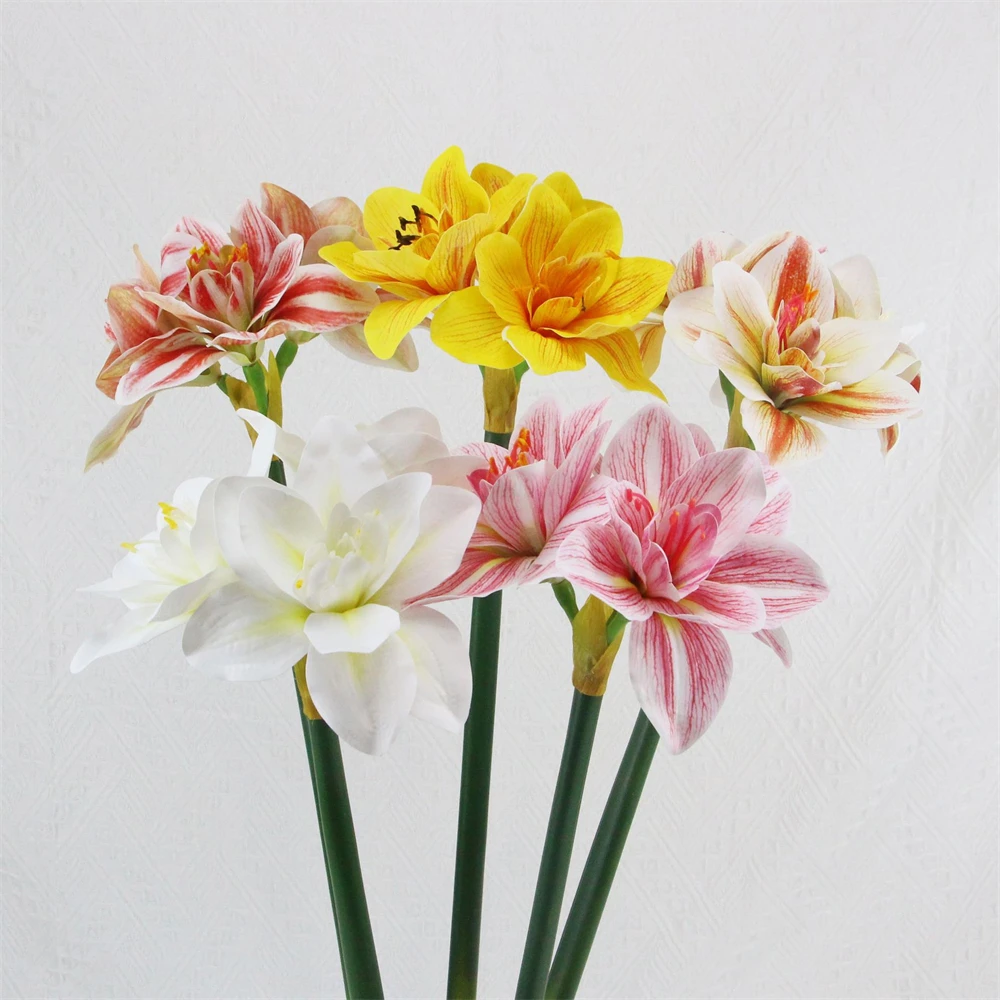 

Real Touch Artificial Amaryllis Flower Fleurs Artificielles Home Table Wedding Decoration PU Fake Flowers Decor Marriage Flores