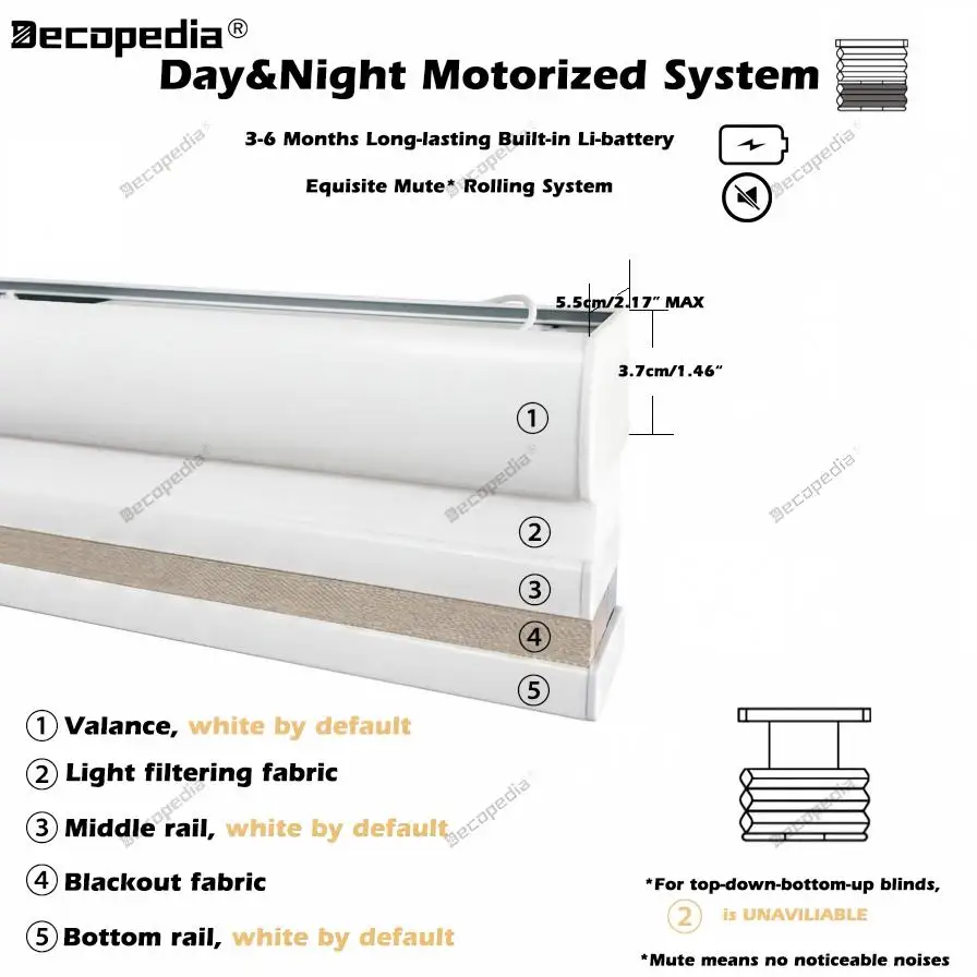 Decopedia Motorized Top Down Bottom Up Cellular Shades Blackout Smart Honeycomb Blinds for Windows Google Alexa Compatible