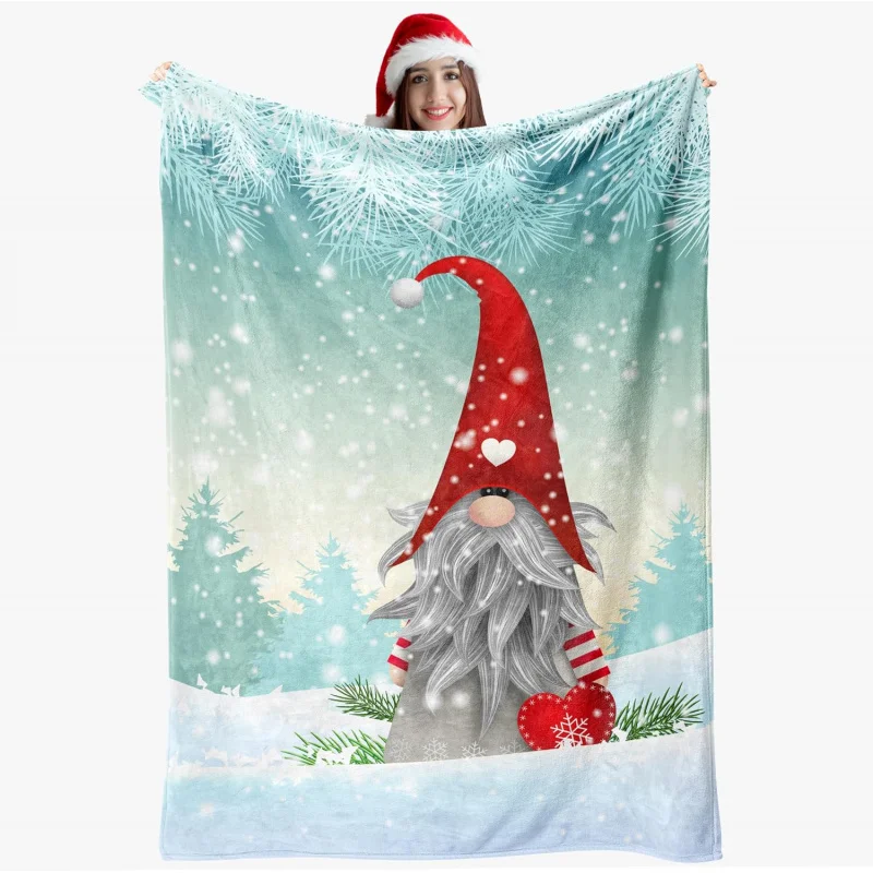 

Christmas Gnomes Throw Blanket, Fluffy Cozy Soft Warm Plush Lightweight Decorative Blankets Quilt for Bed Chair Couch Sofa