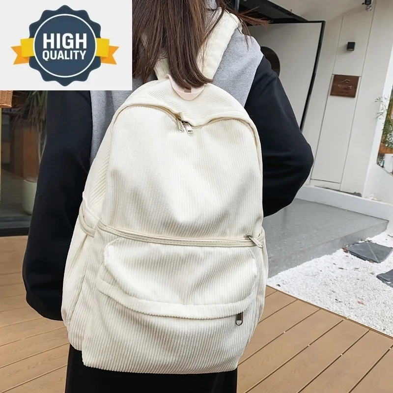 

School Back To Student Bag Female Junior High Collent Corduroy Backpack Male New Solid Color Lovers