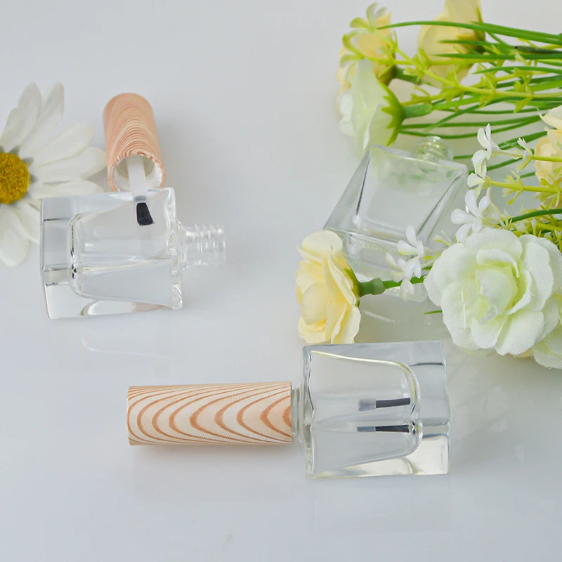 زجاجات طلاء أظافر فارغة سعة 10 مل - غطاء خشبي مع فرشاة، للأظافر الجلية والسائلة #1