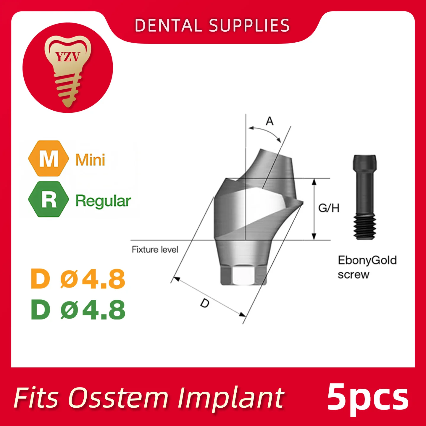5pcs Multi-unit Angled Accessories Compatible with Osstem TS System 17°/30° Titanium Composite Angle Base 4.8mm Diameter