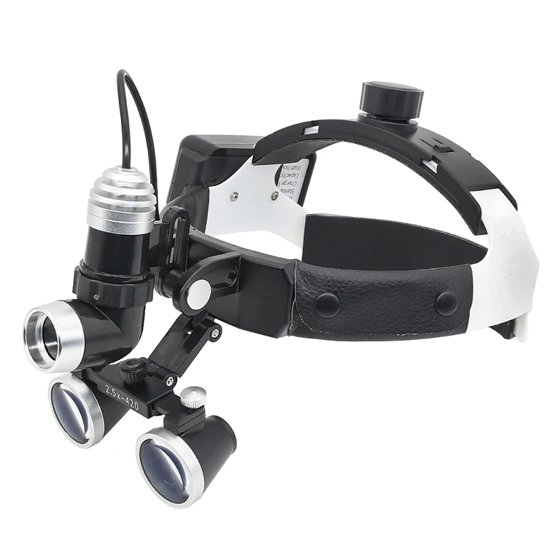 2.5X/3.5X Headband Dental Loupe Medical Binoculars High Brightness Headlight Spot Size Adjustable Surgical Light w Li-on Battery