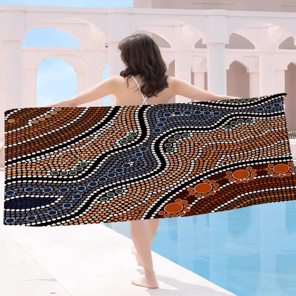 Australian Aboriginal Art Anime Beach Swimming Towel Soft Absorbent Washcloth Children's Gifts for Kids Travel Camping Gym