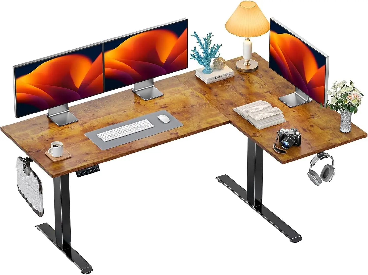 L Shaped Electric Standing Desk Adjustable Height Dual Motor 3 Memory Presets Steel Frame 264 lbs Home Office, Customized