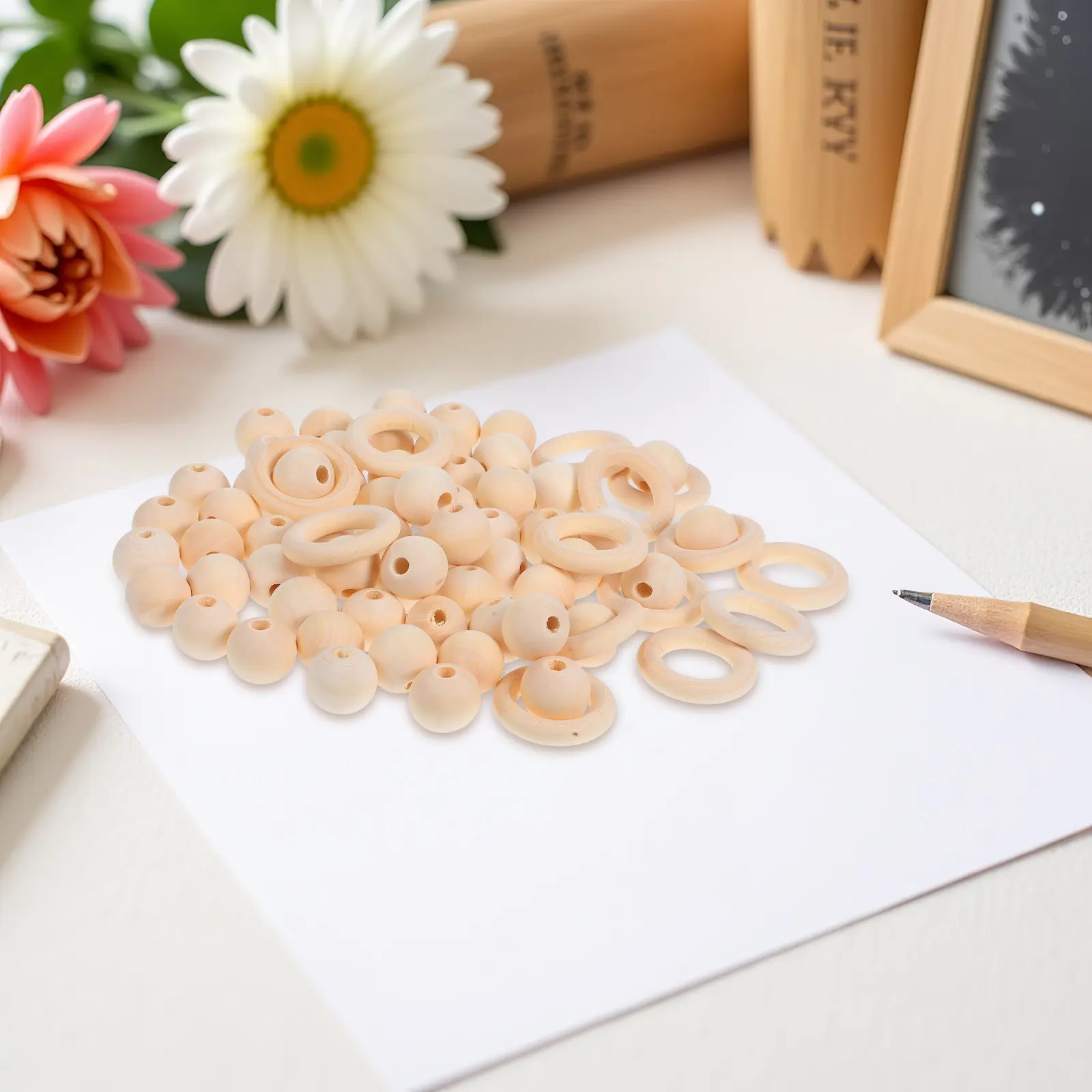 1 Juego de Cuentas de Madera Natural sin Acabado, Anillos de Madera con Orificio Grande, Cuentas Espaciadoras, Círculos de Madera para Hacer Joyas DIY, Macramé, Coronas y Aros