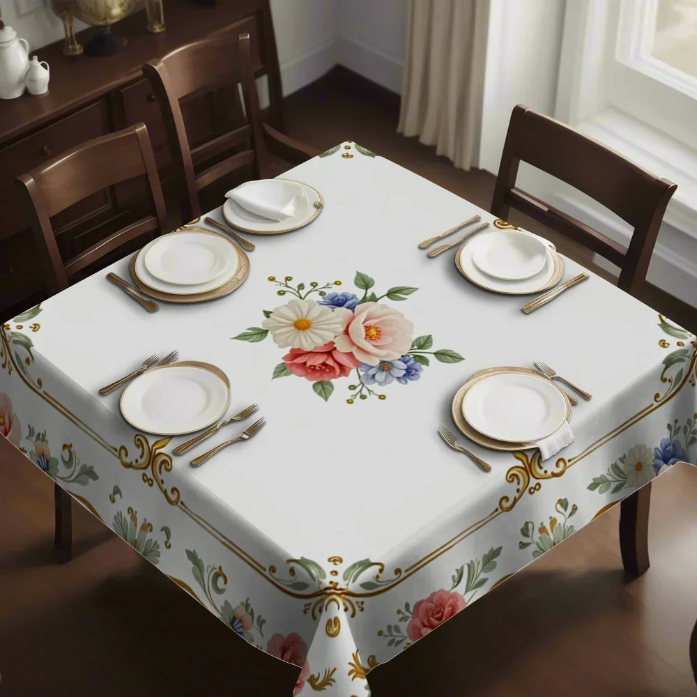 JIT1pc Flower Print Tablecloth, Offering a Luxurious and High-End Experience, Square Tablecloth, yzb.