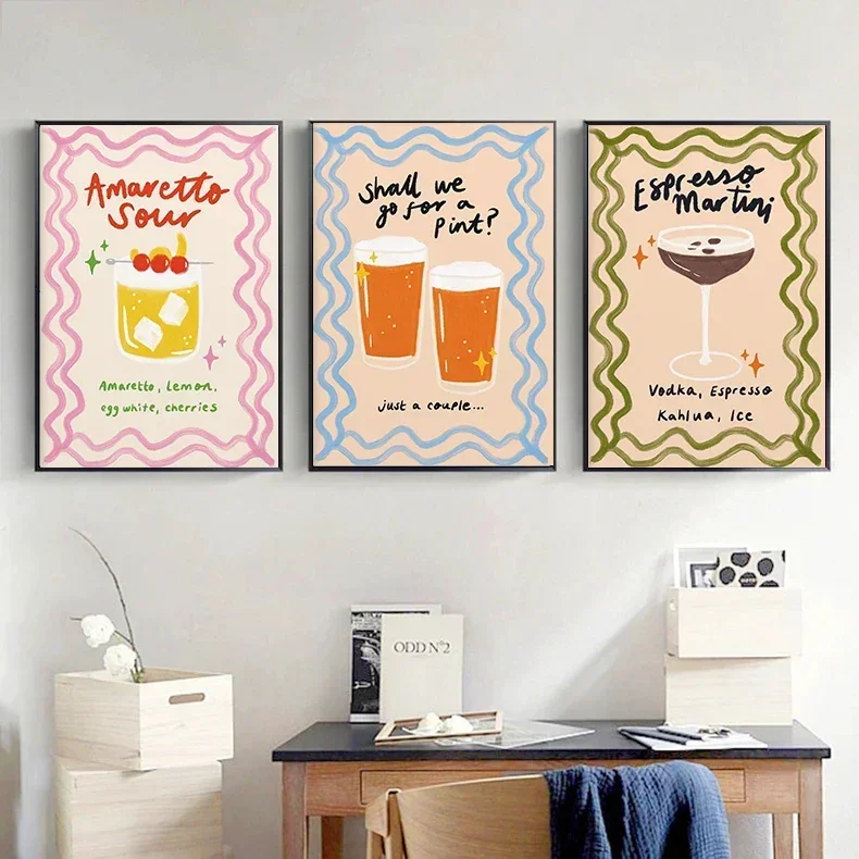 No Framed Printing Picture Abstract Cocktail Drink Poster Spicy Margarita Mojito Negroni Canvas Painting Wall Art Living Room