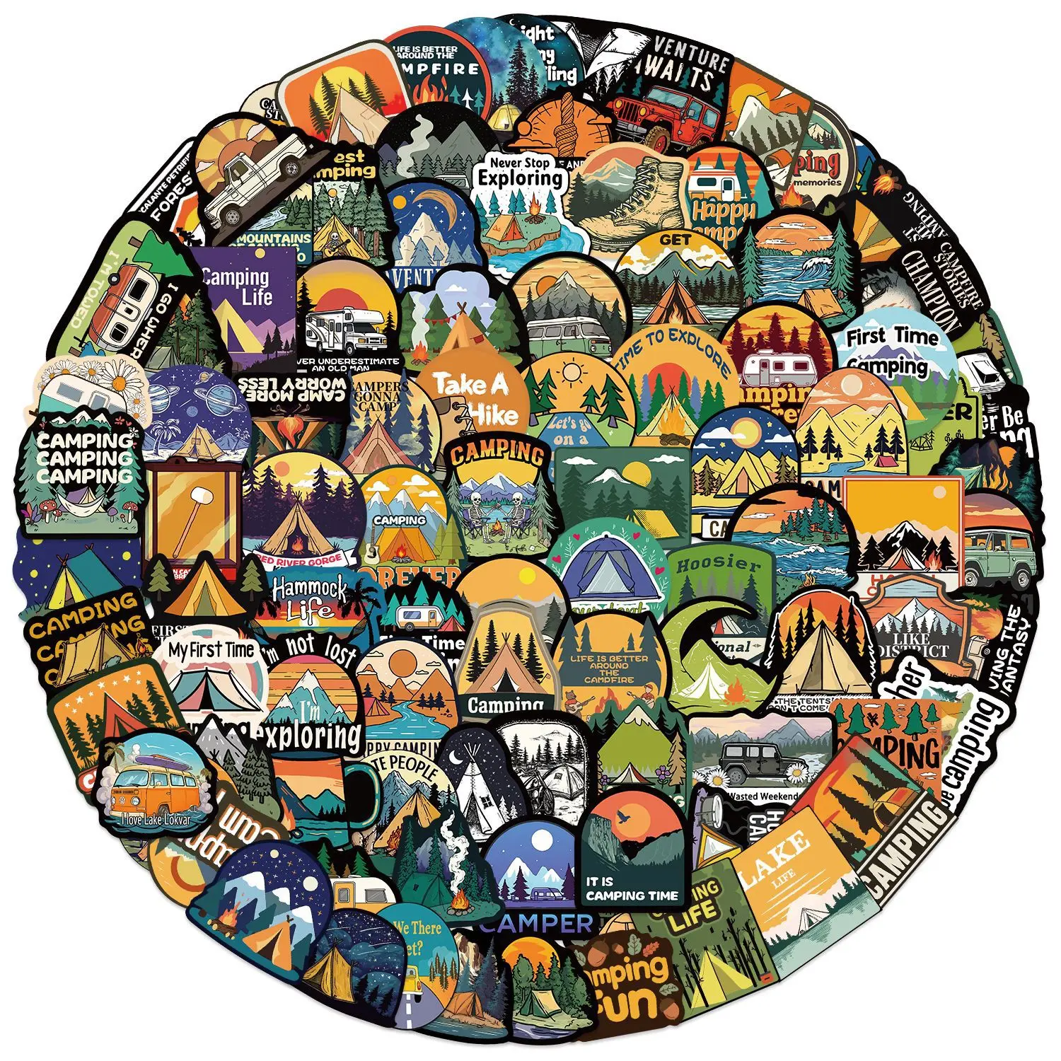 50/100PCS 야외 여행 숲 캠핑 하이킹 스티커 DIY 전화기 기타 노트북 여행가방 컵 방수 데칼 스티커